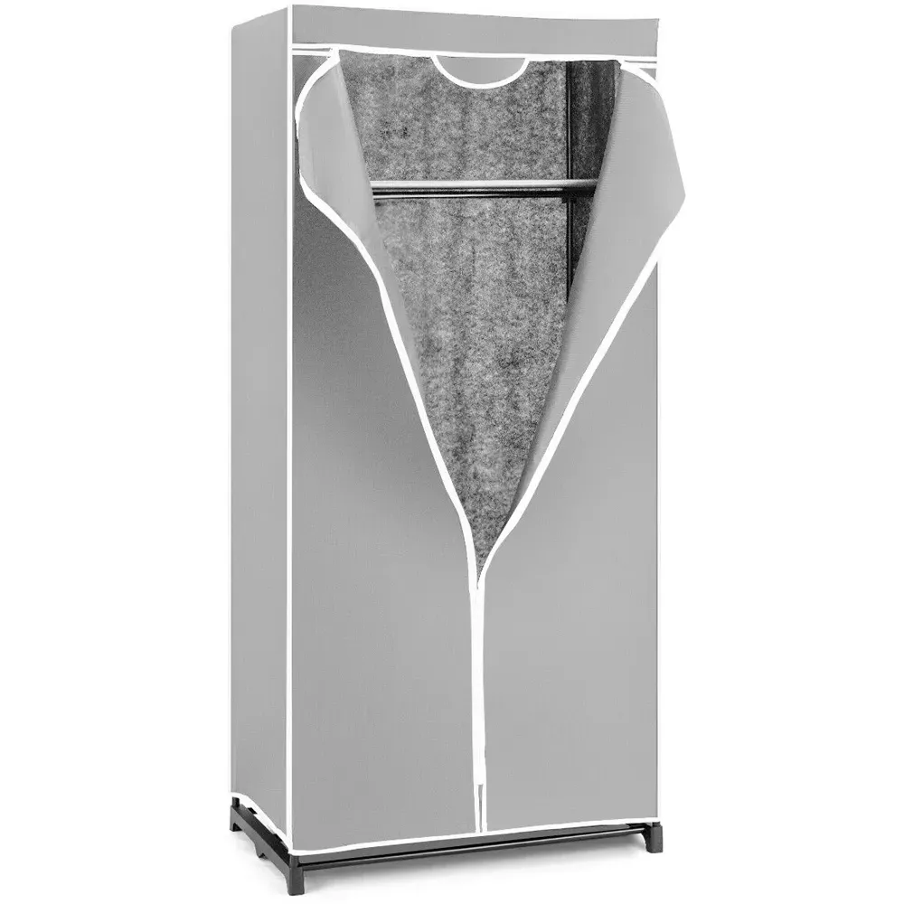 Double Canvas Wardrobe with Dust Proof Cover - Grey
