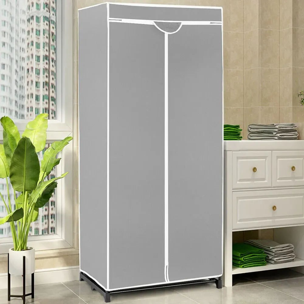 Double Canvas Wardrobe with Dust Proof Cover - Grey