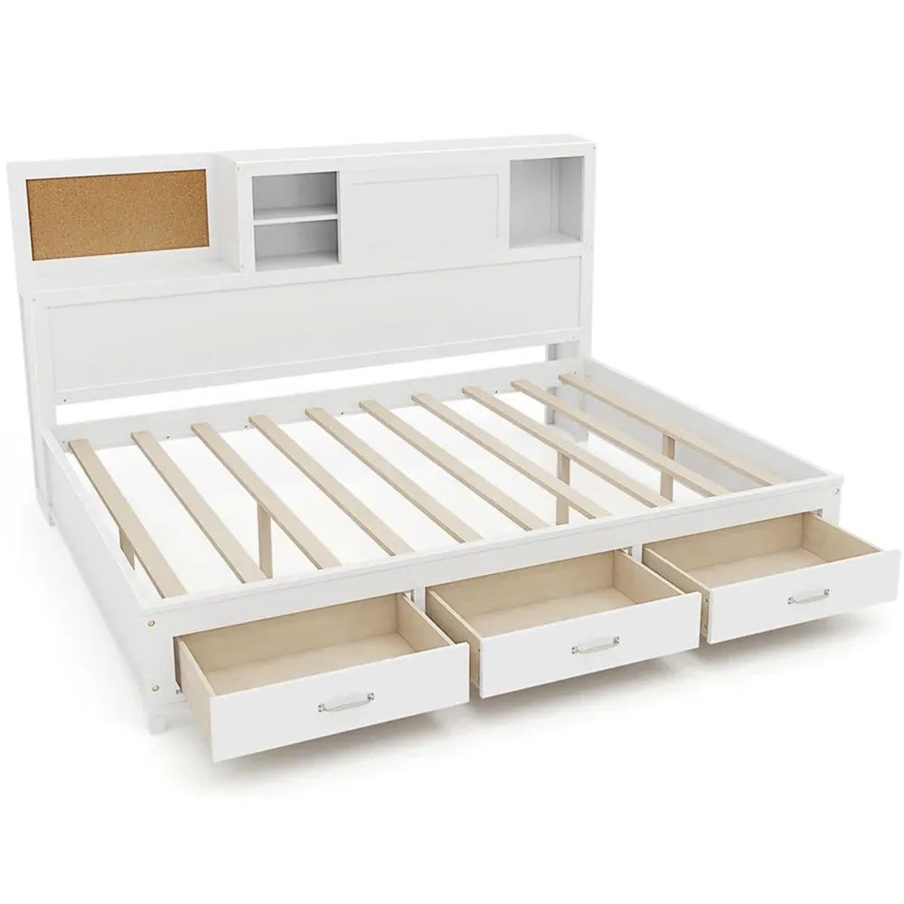 Double Daybed Frame with 3 Drawers - White