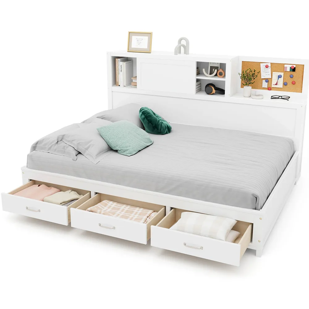 Double Daybed Frame with 3 Drawers - White
