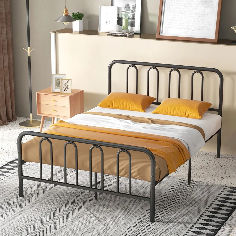 Double Metal Bed Frame with Headboard and Footboard