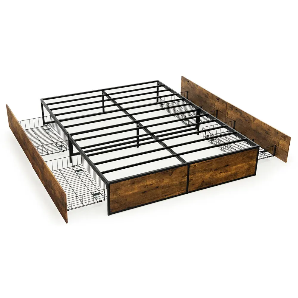 Double Metal Bed Frame with Storage - Brown