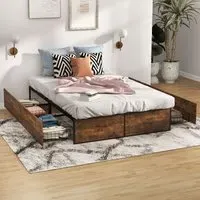 Double Metal Bed Frame with Storage - Brown
