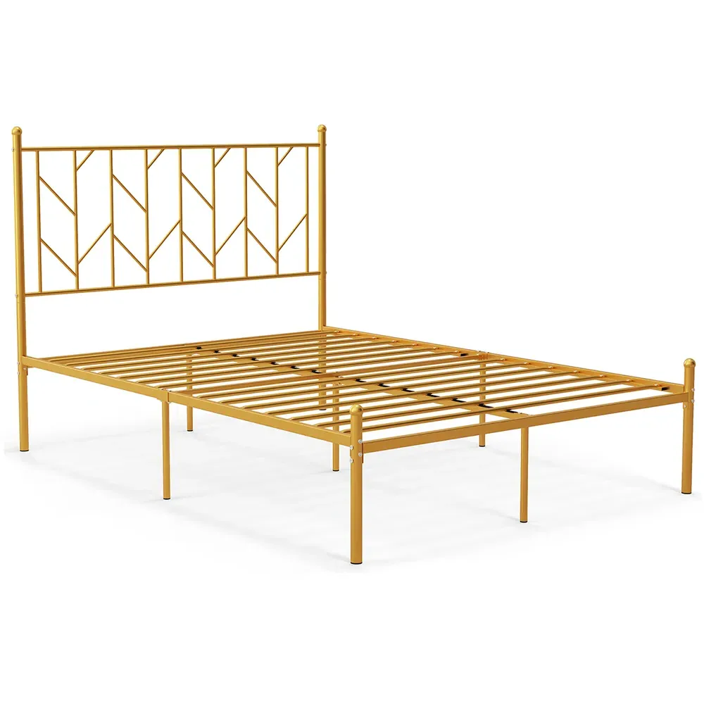 Double Metal Platform Bed Frame with Headboard - Gold