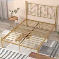 Double Metal Platform Bed Frame with Headboard - Gold
