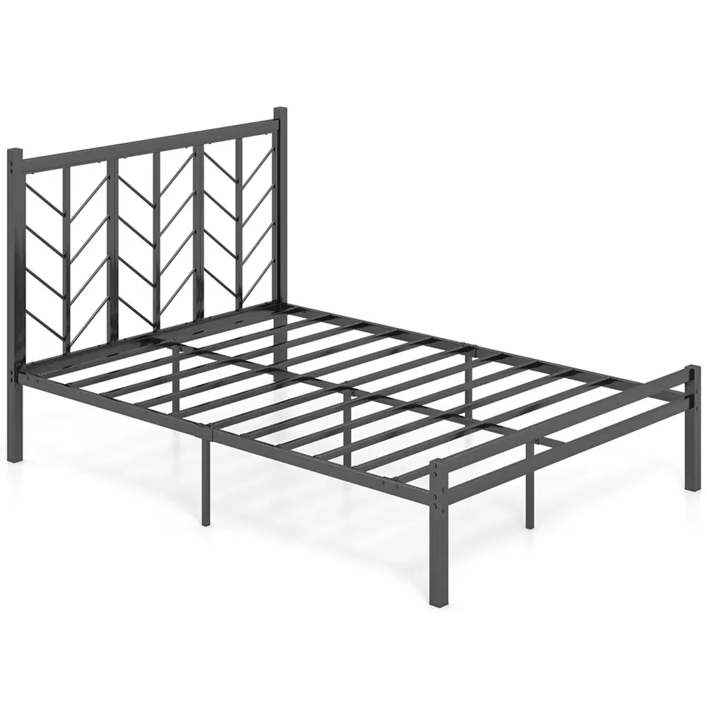 Double Platform Bed Frame with Branch Headboard - Black