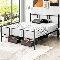 Double Slatted Bed Frame - Black, Metal