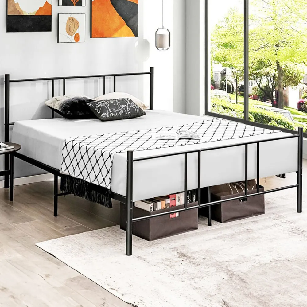 Double Slatted Bed Frame - Black, Metal