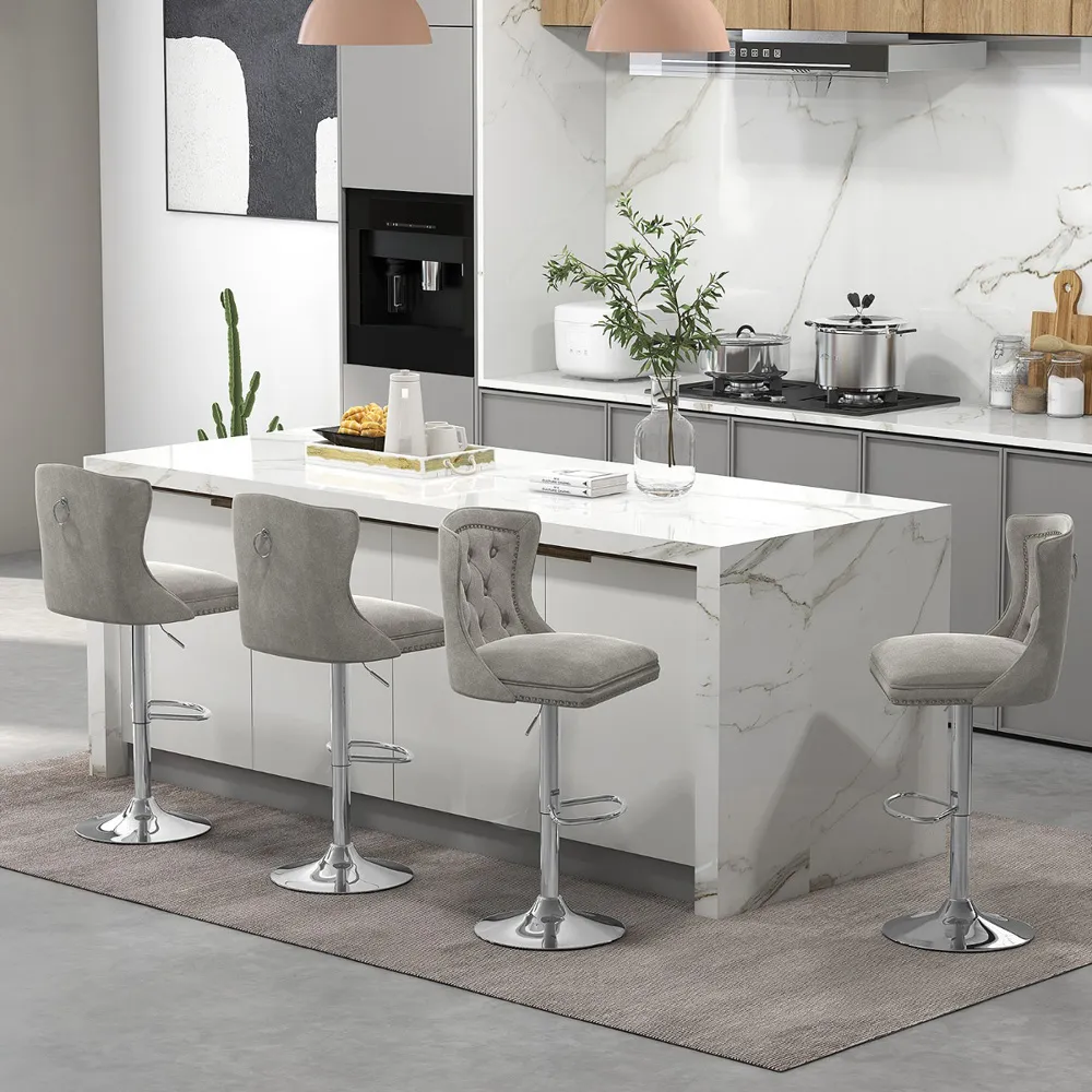 Dutch Velvet Bar Stool - Grey