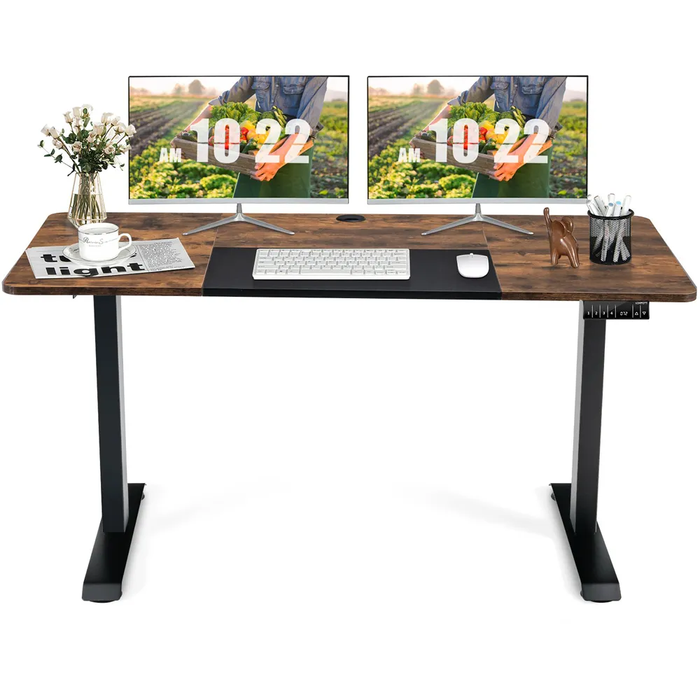 Electric Height Adjustable Standing Desk with Memory - Brown