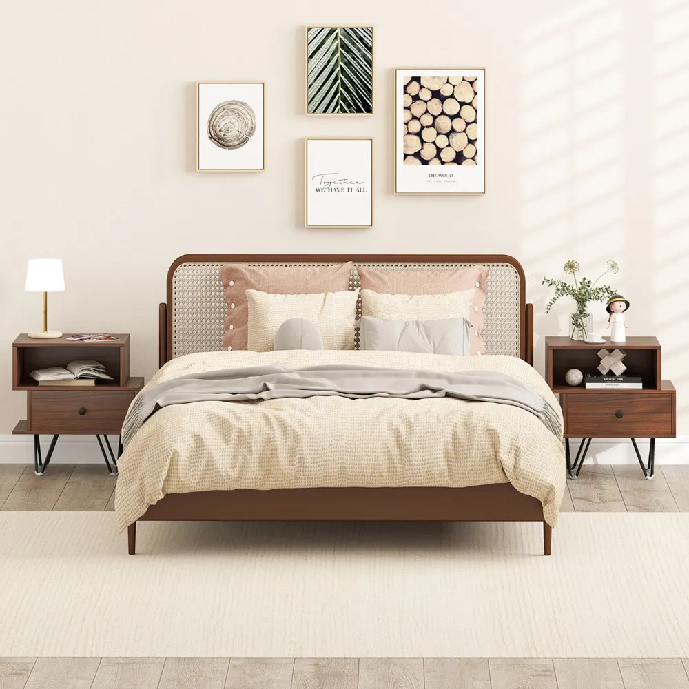 End Table Set of 2 with Storage Drawer - Walnut