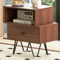End Table Set of 2 with Storage Drawer - Walnut