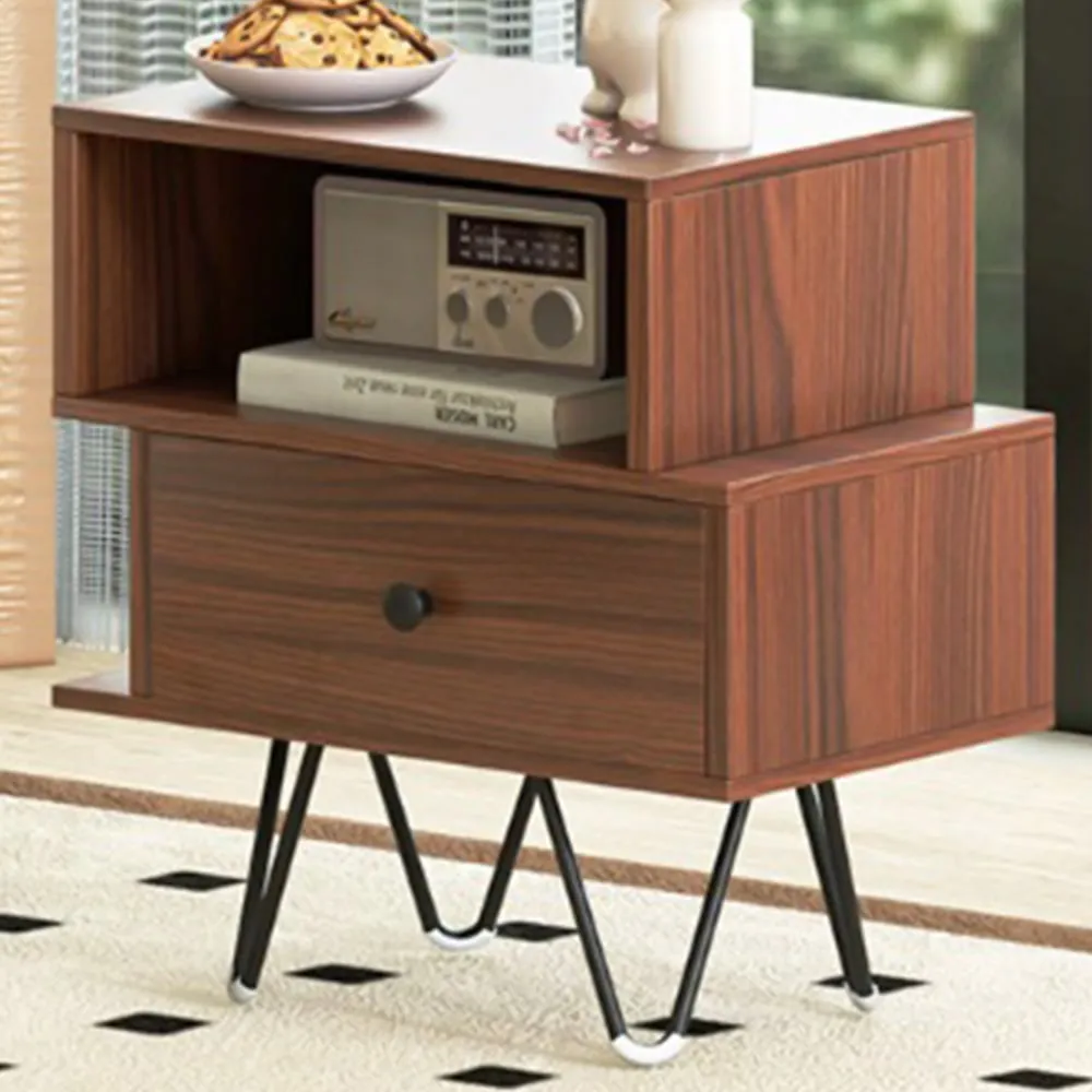 End Table Set of 2 with Storage Drawer - Walnut image