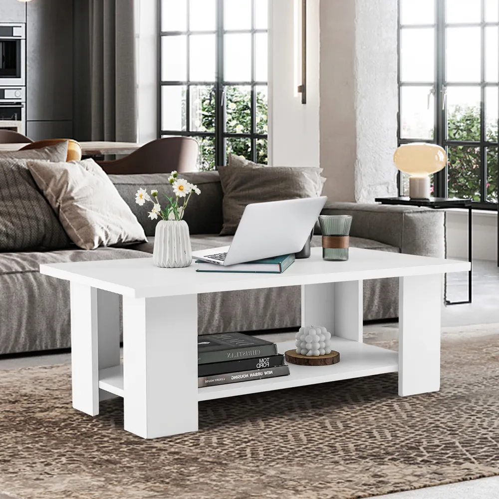 Engineered Wood Coffee Table with Storage - White