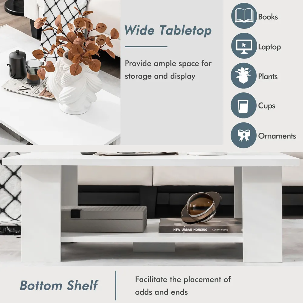 Engineered Wood Coffee Table with Storage - White