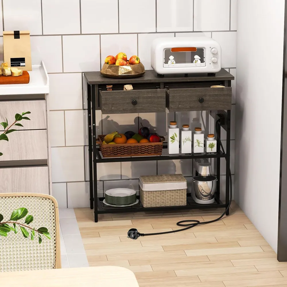 Entryway Narrow Console Table with Power Strip - Grey