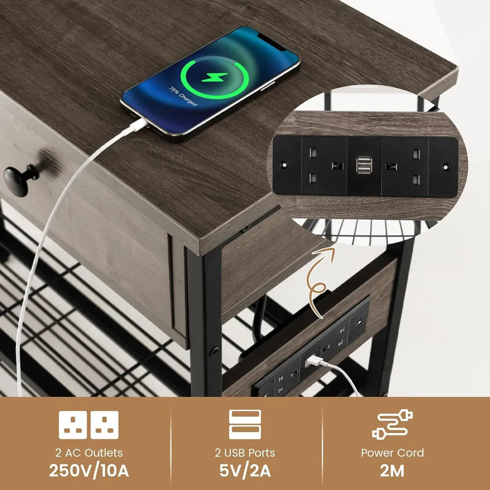 Entryway Narrow Console Table with Power Strip - Grey