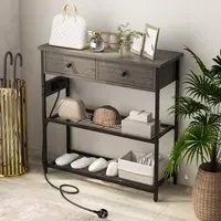 Entryway Narrow Console Table with Power Strip - Grey