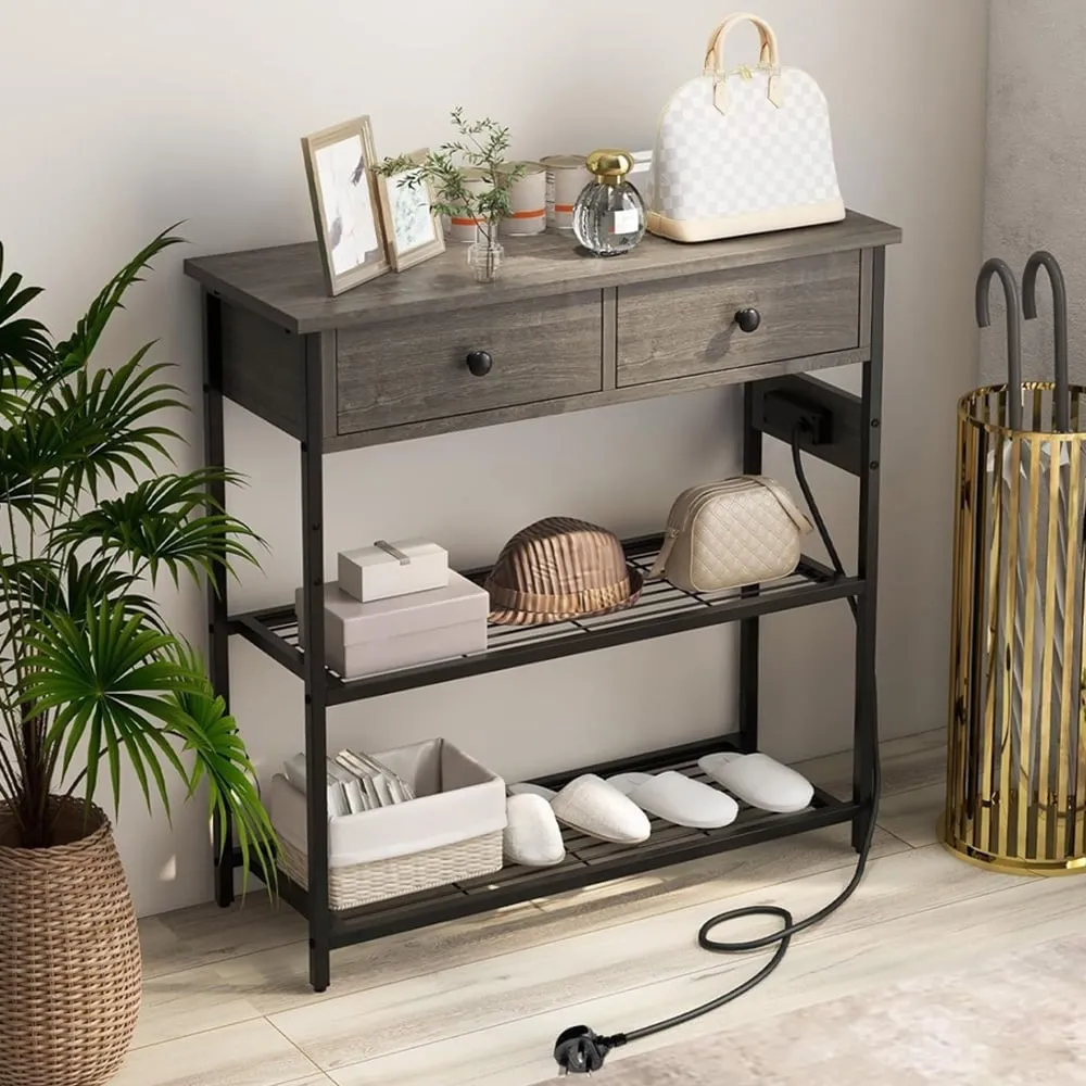 Entryway Narrow Console Table with Power Strip - Grey image