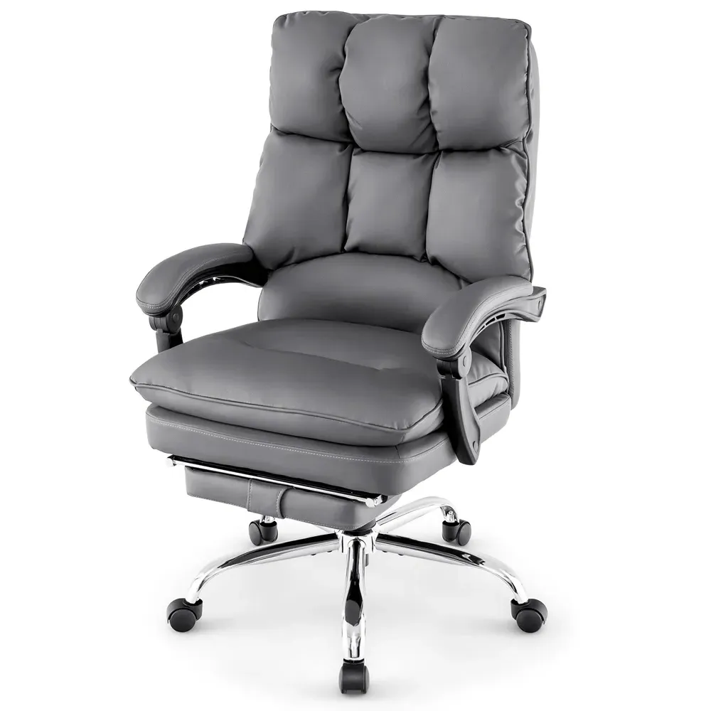 Ergonomic High Back Office Chair with Footrest - Grey