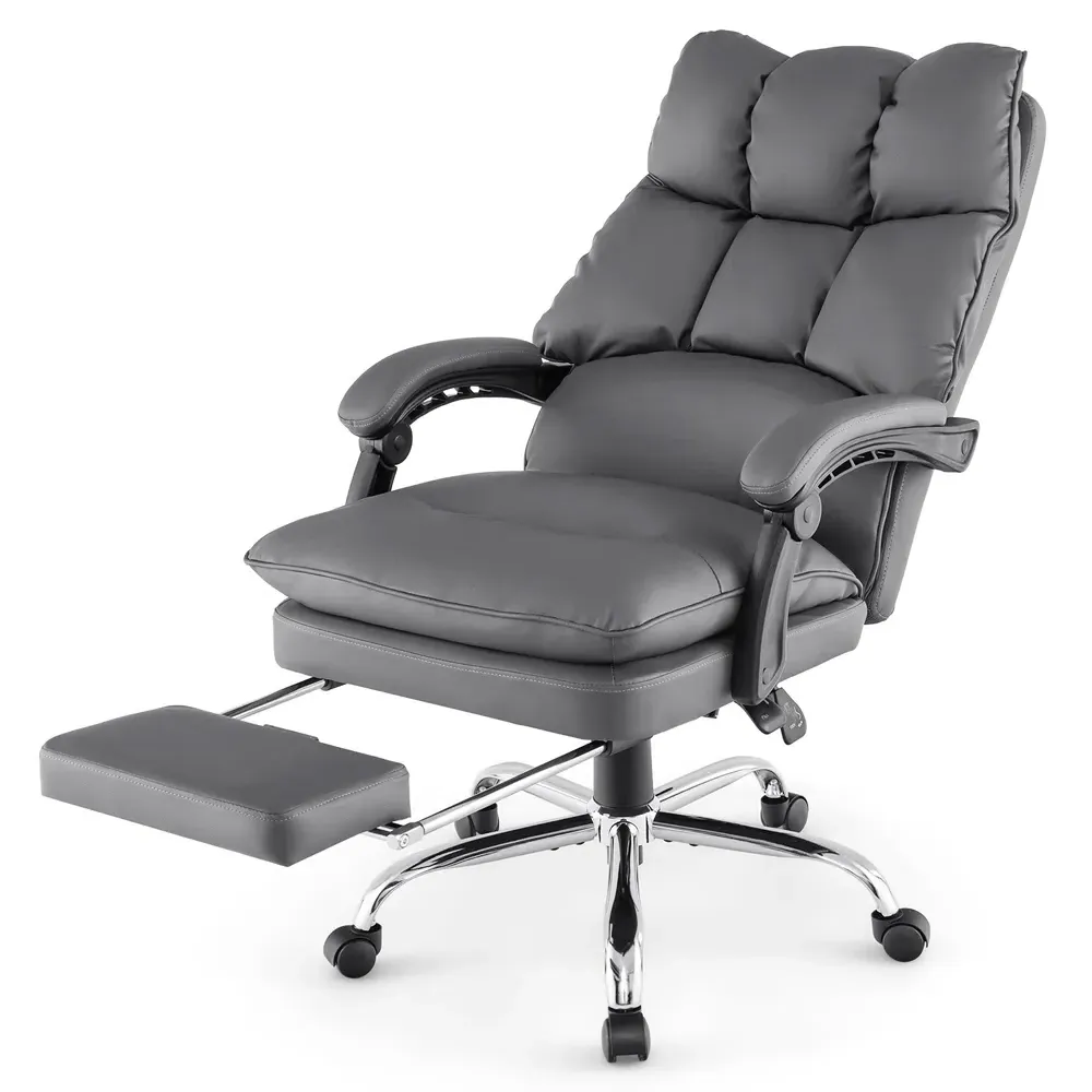 Ergonomic High Back Office Chair with Footrest - Grey