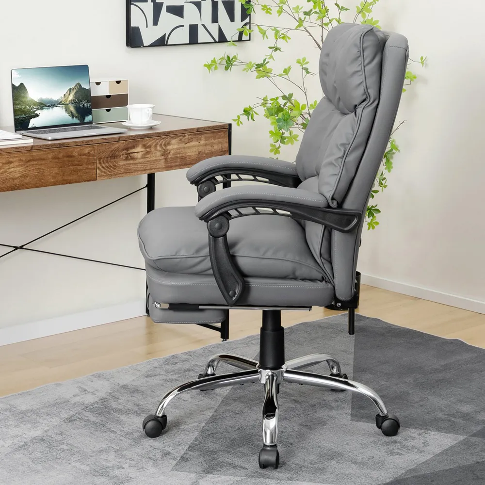 Ergonomic High Back Office Chair with Footrest - Grey