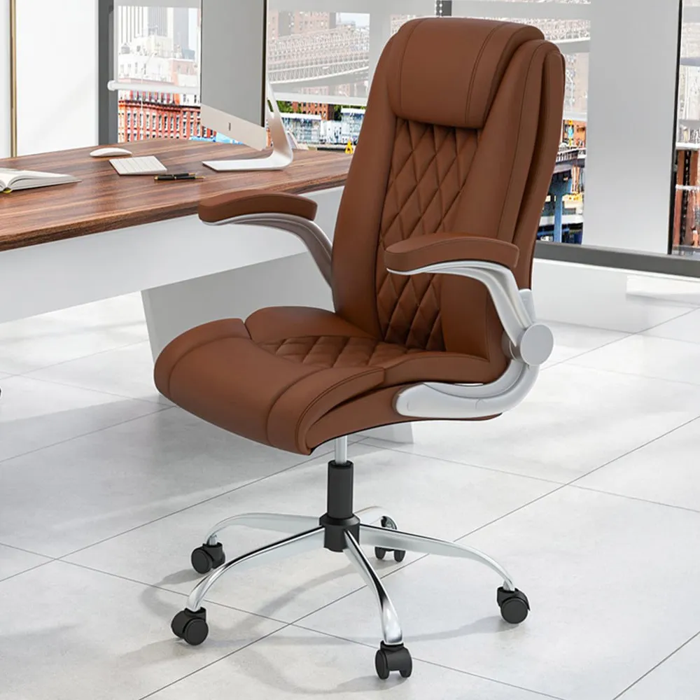 Executive Office Chair with 6-Level Headrest - Brown, PU Leather