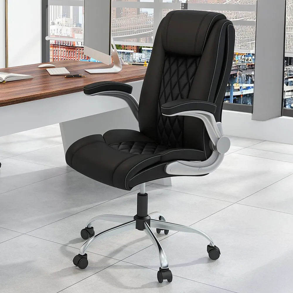Executive Office Chair with 6-Position Headrest - Black, PU Leather