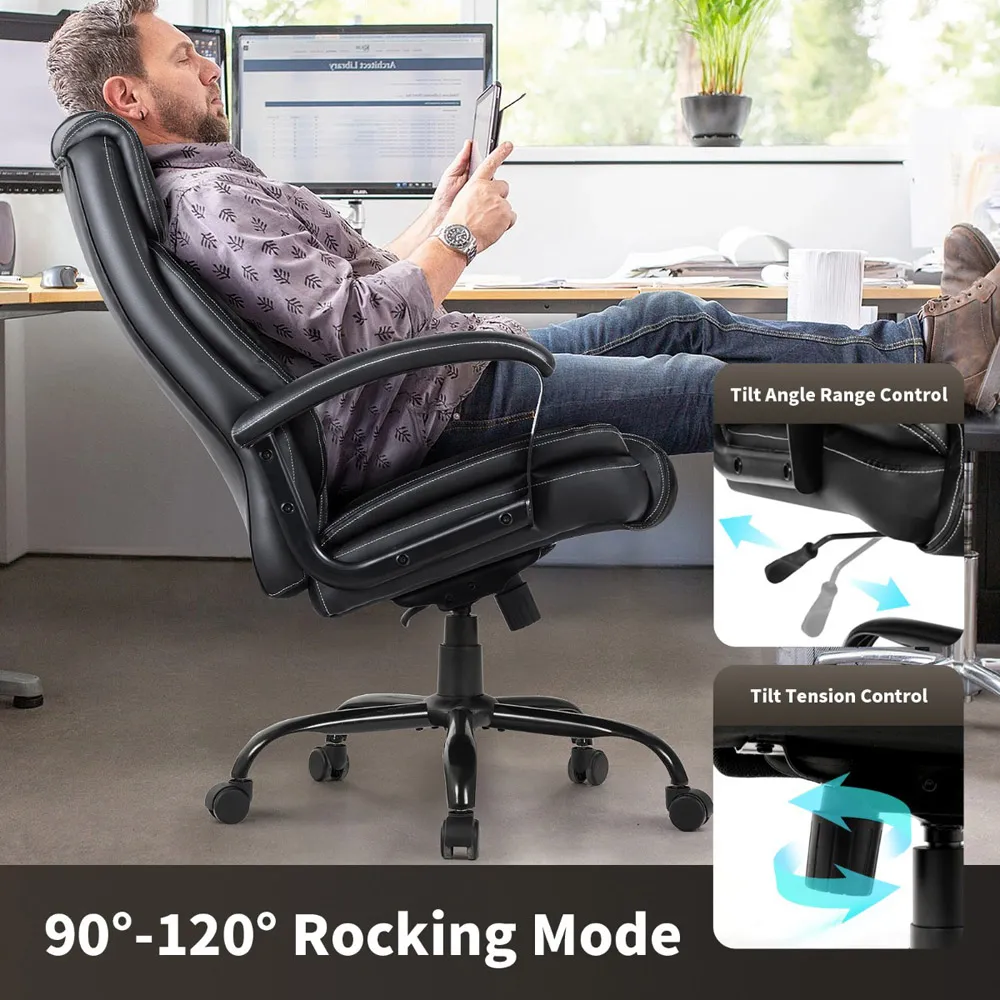 Executive Office Chair with Rocking - Black, PU Leather