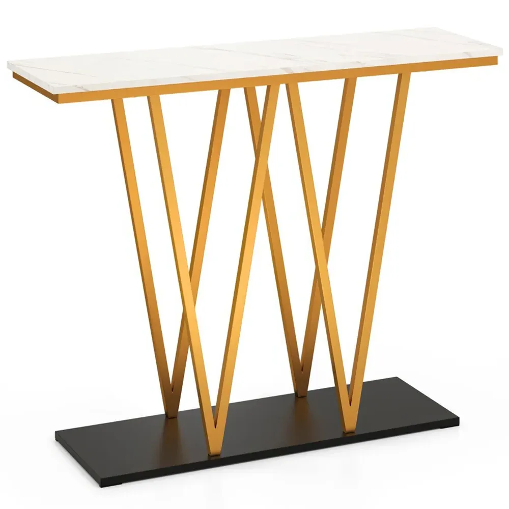 Extra Long Console Entry Table - White, Faux Marble