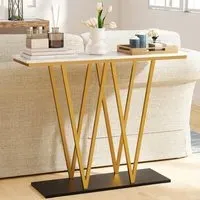 Extra Long Console Entry Table - White, Faux Marble