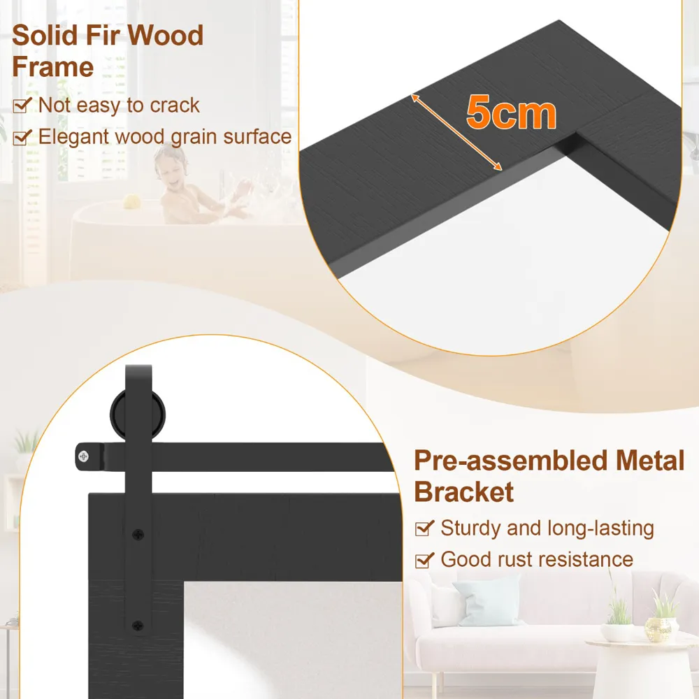 Farmhouse Wall Mirror - Black, Fir Wood