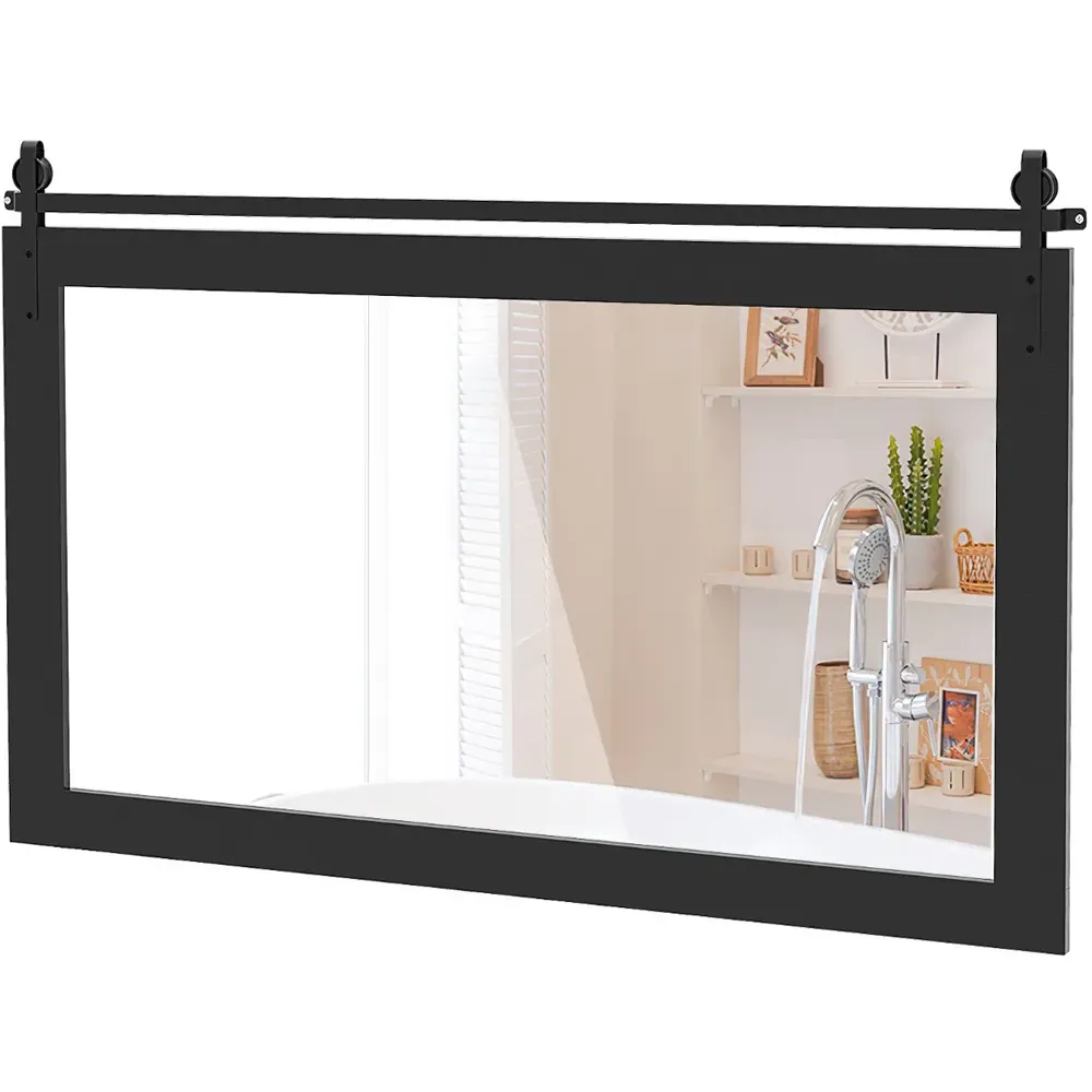 Farmhouse Wall Mirror - Black, Fir Wood image