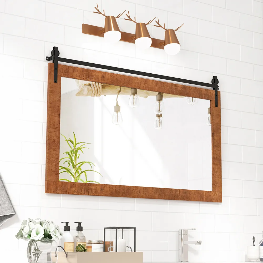 Farmhouse Wall Mirror - Brown, Fir Wood