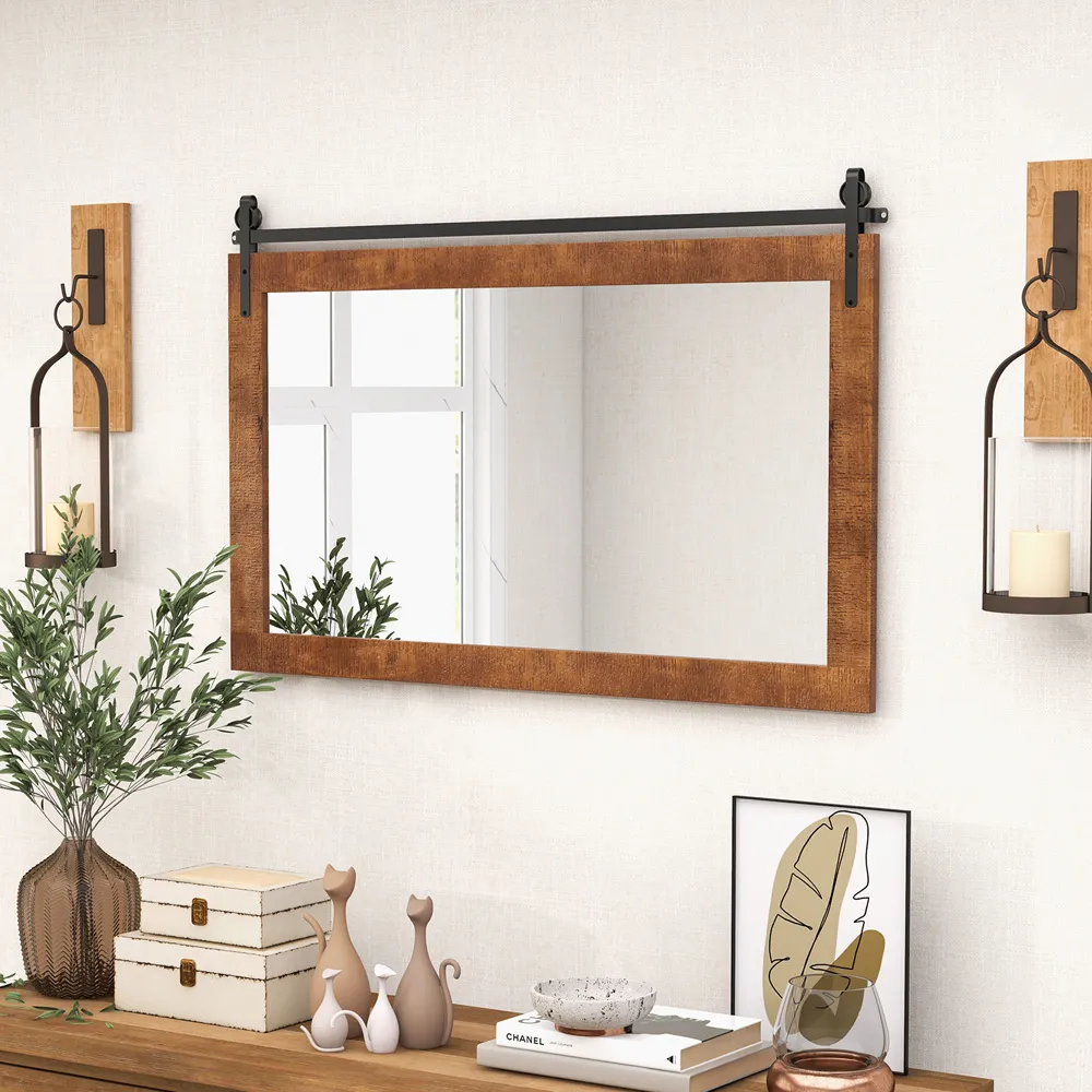 Farmhouse Wall Mirror - Brown, Fir Wood