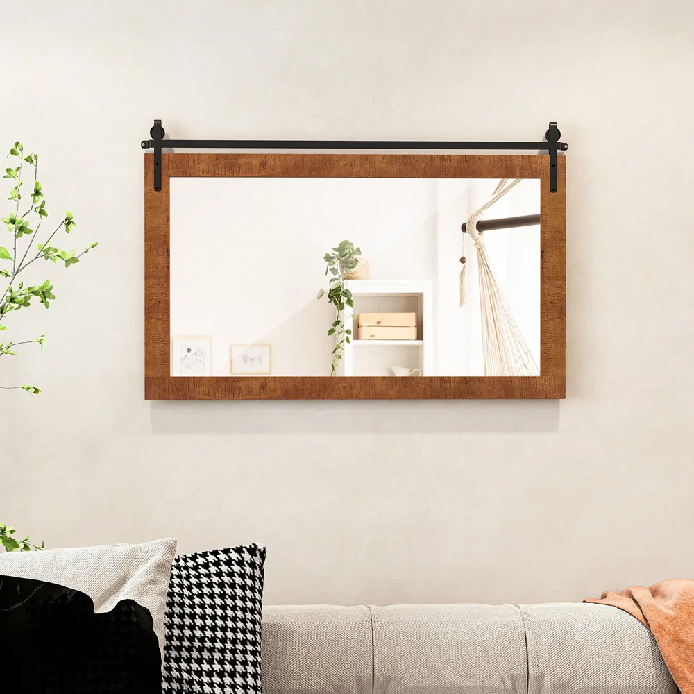 Farmhouse Wall Mirror - Brown, Fir Wood