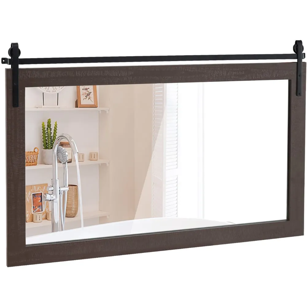 Farmhouse Wall Mirror - Brown, Fir Wood