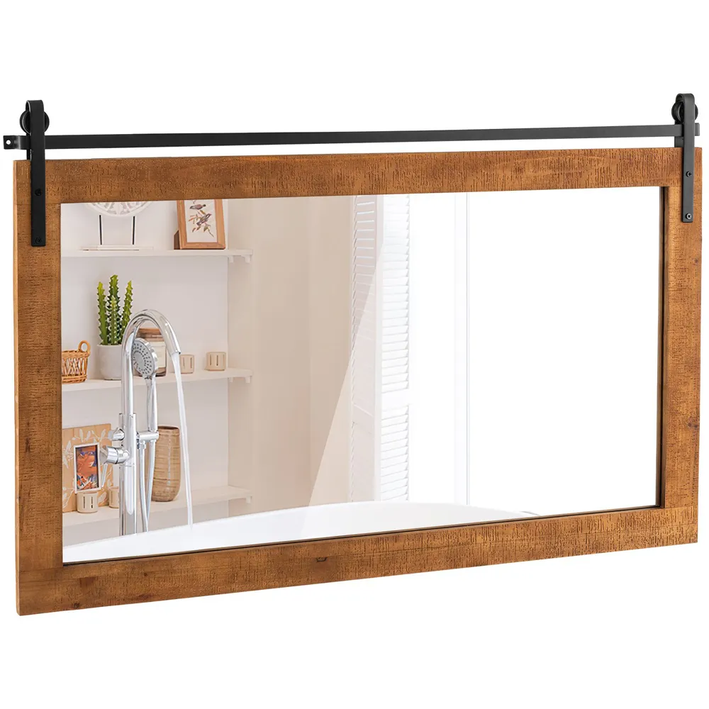 Farmhouse Wall Mirror - Brown, Fir Wood