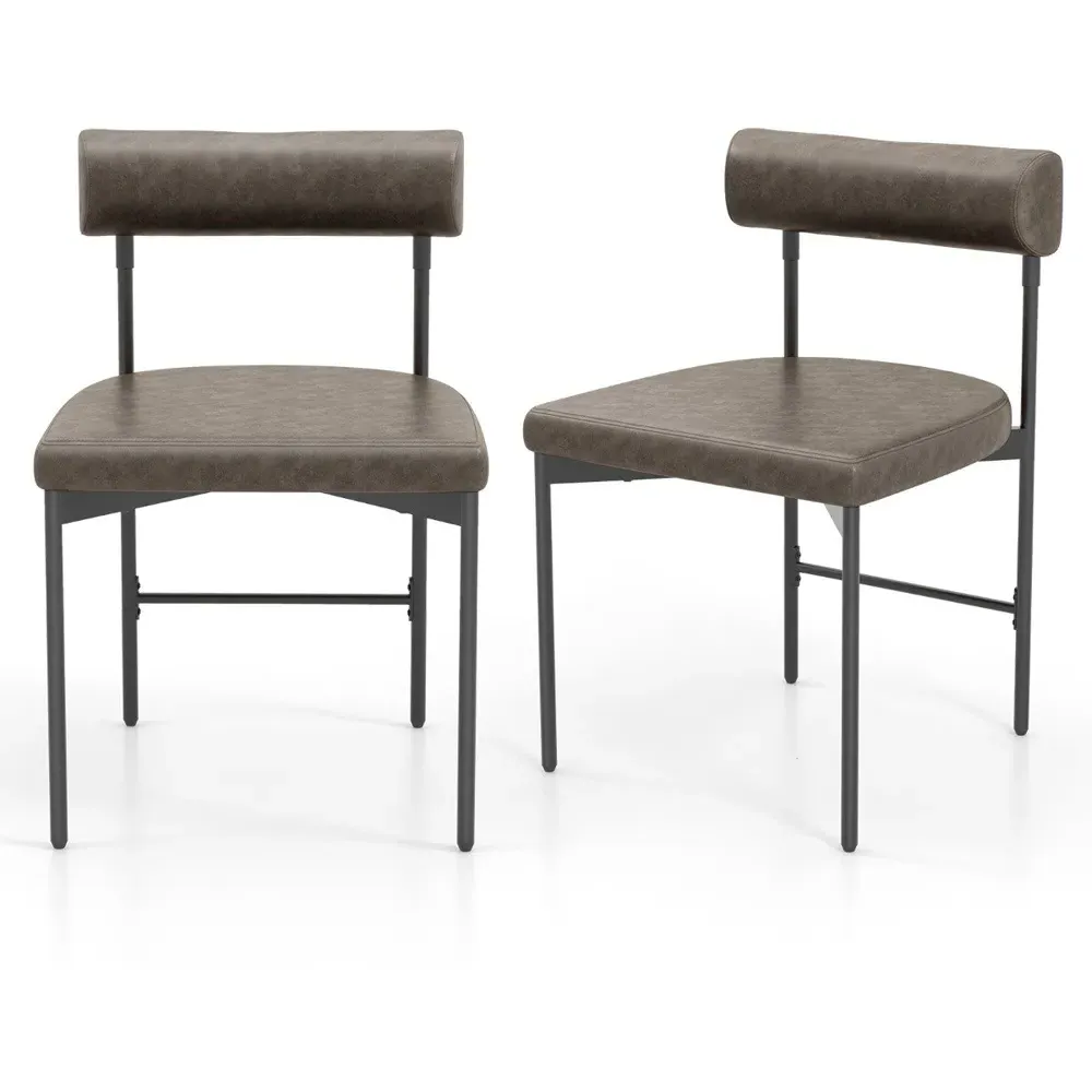 Faux Leather Kitchen Side Chair with Backrest - Grey