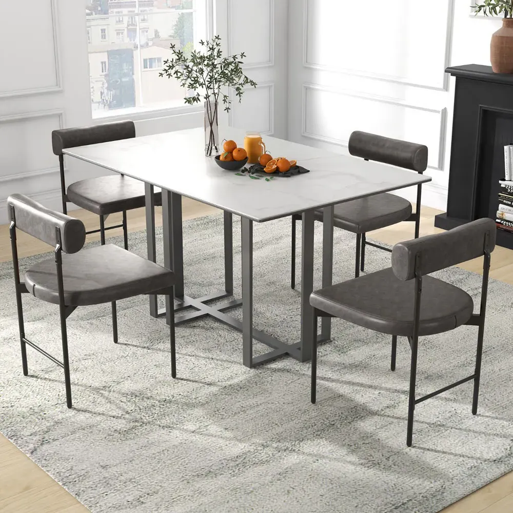 Faux Leather Kitchen Side Chair with Backrest - Grey