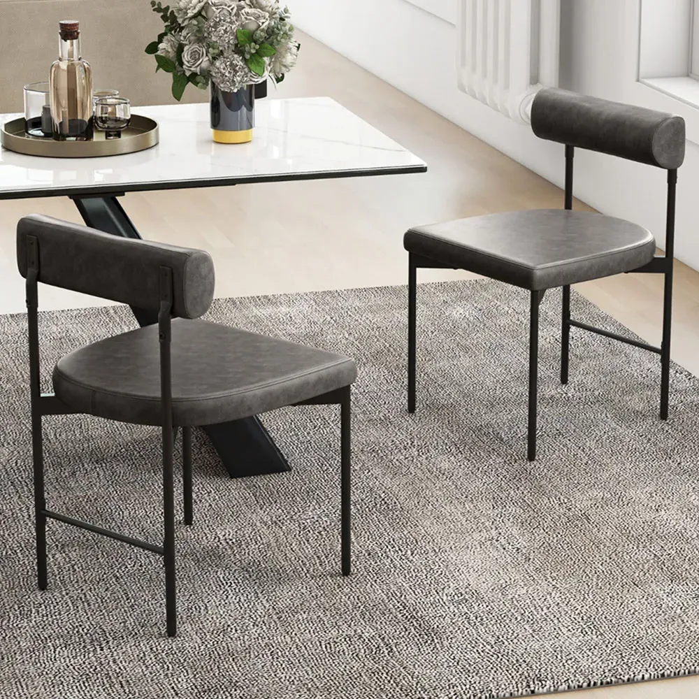 Faux Leather Kitchen Side Chair with Backrest - Grey