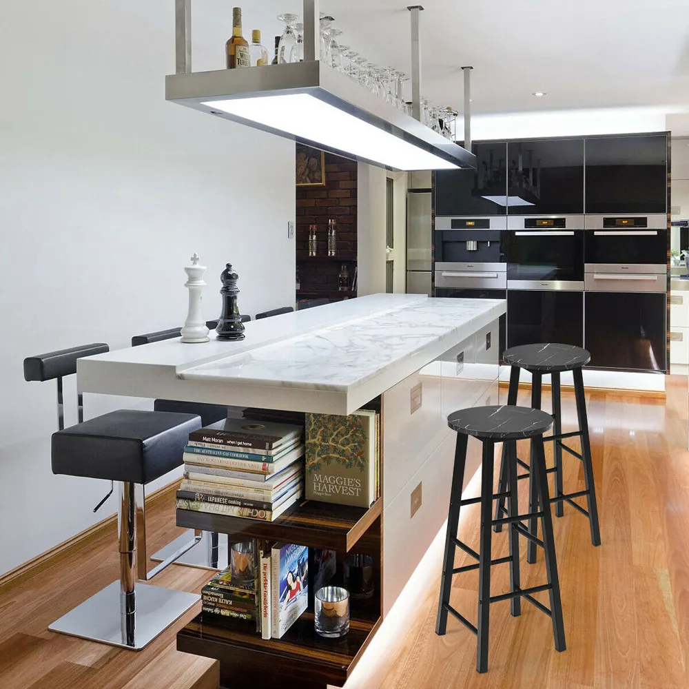 Faux Marble Bar Stool Set of 2 - Black