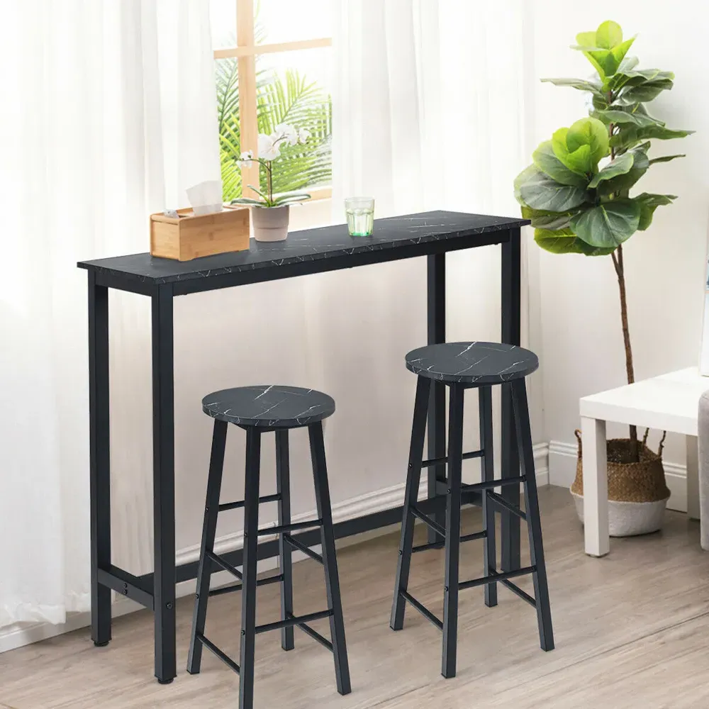 Faux Marble Bar Stool Set of 2 - Black