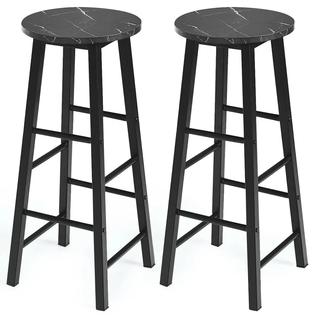 Faux Marble Bar Stool Set of 2 - Black