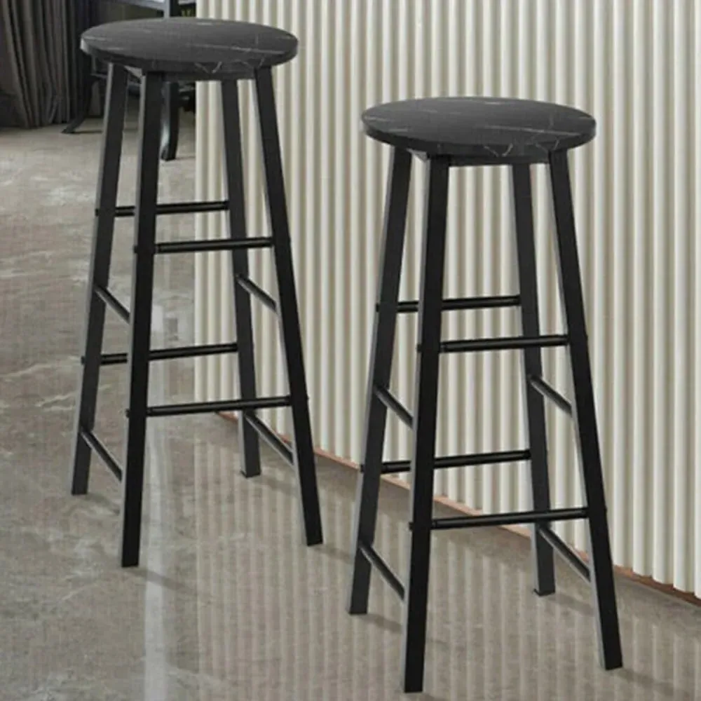 Faux Marble Bar Stool Set of 2 - Black