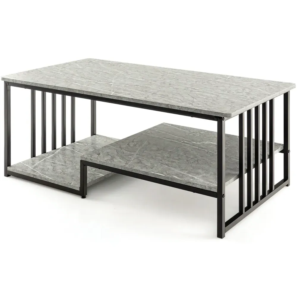 Faux Marble Coffee Table with Storage - Grey