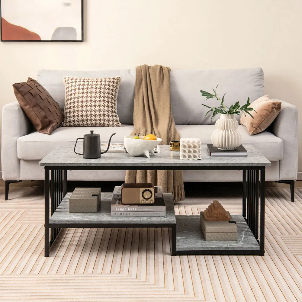 Faux Marble Coffee Table with Storage - Grey