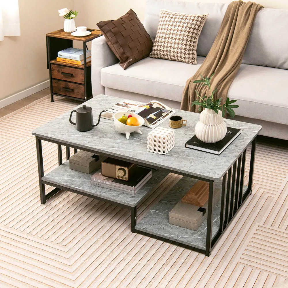 Faux Marble Coffee Table with Storage - Grey