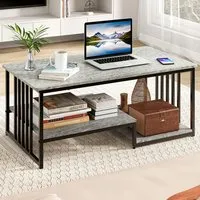 Faux Marble Coffee Table with Storage - Grey