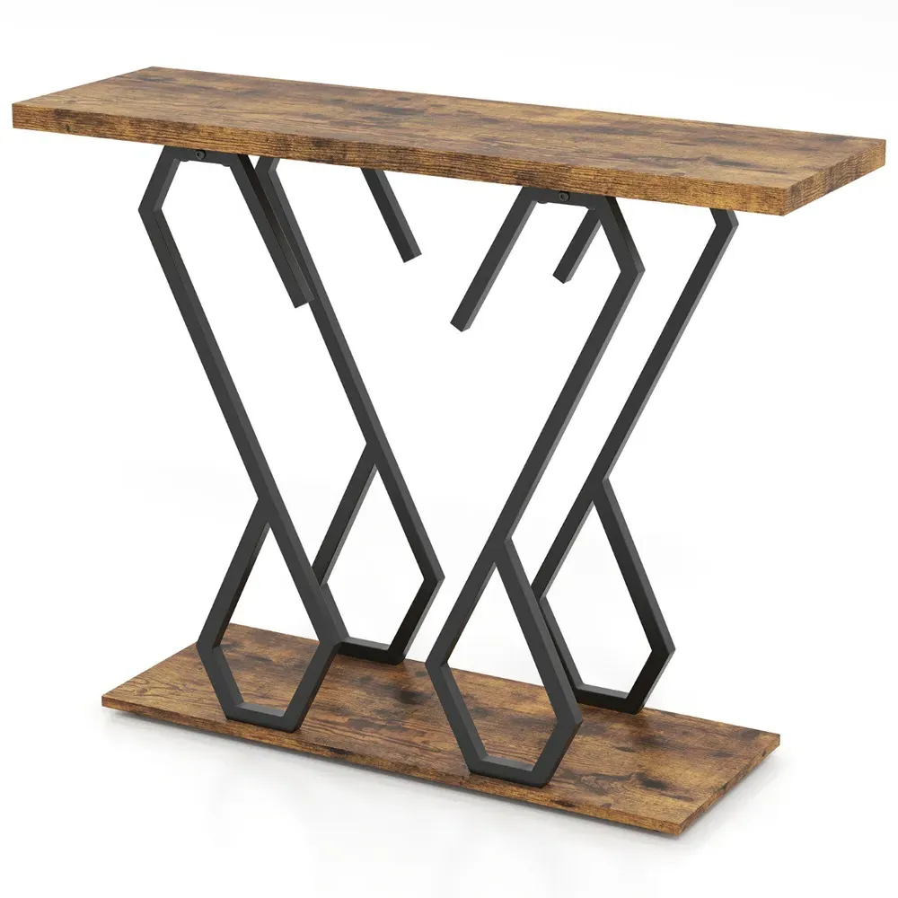 Faux Marble Console Table - Brown